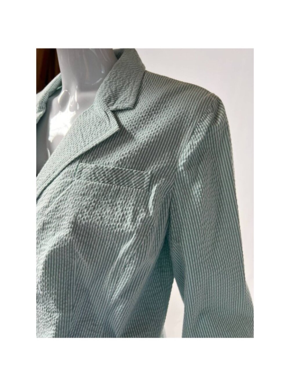 Sheer Blooms Polished Casual Seersucker Blazer By Emma James Petite 12 Stretch M - Picture 11 of 12
